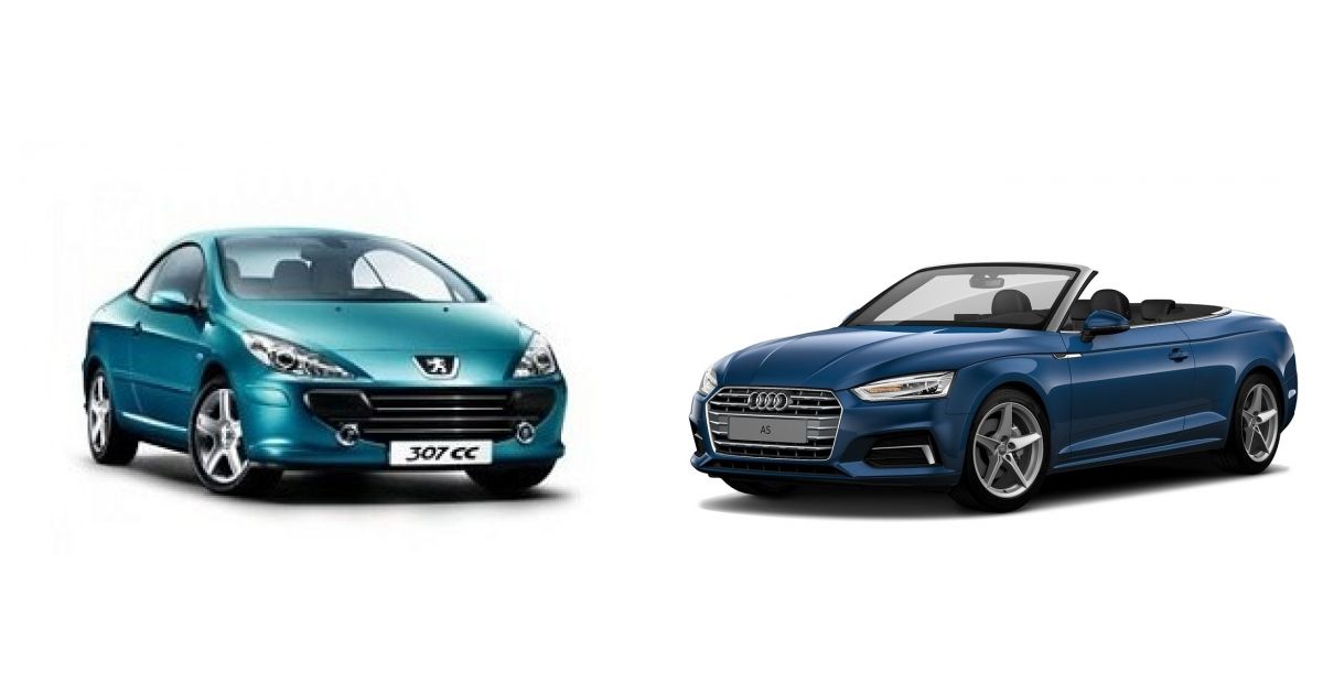 Сравниваем Audi A5 Cabriolet (F5) 2017 и Peugeot 307 CC 2003