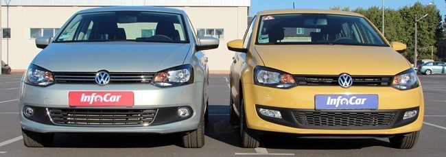 Модели VW Polo седан (слева) и Polo хетчбек (справа) в анфас легко спутать